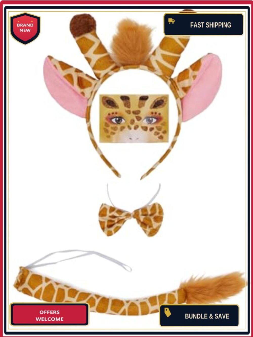 Animal Costume Set Headband Bow Tail Sticker Adult Halloween Cosplay